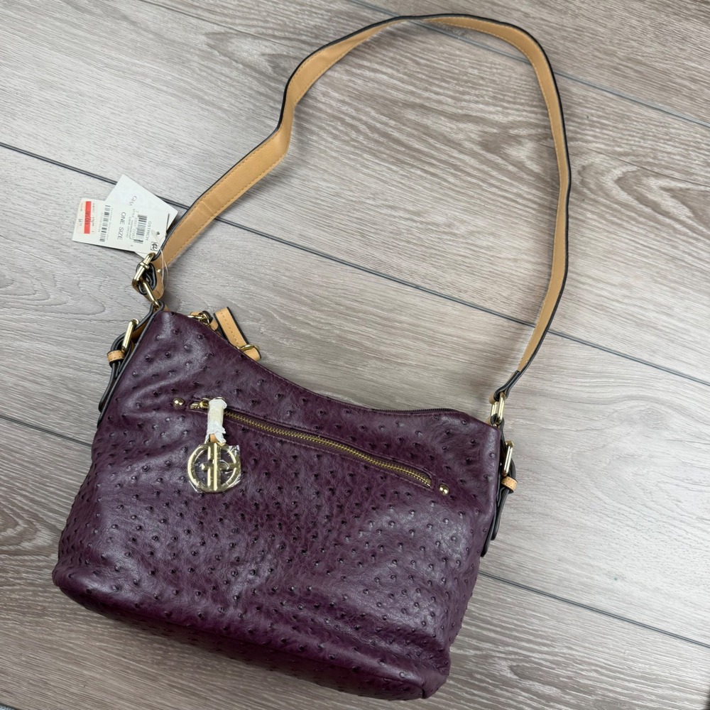 Giani Bernini Womens Shoulder Bag Ostrich Embossed Dark Orchid One Size